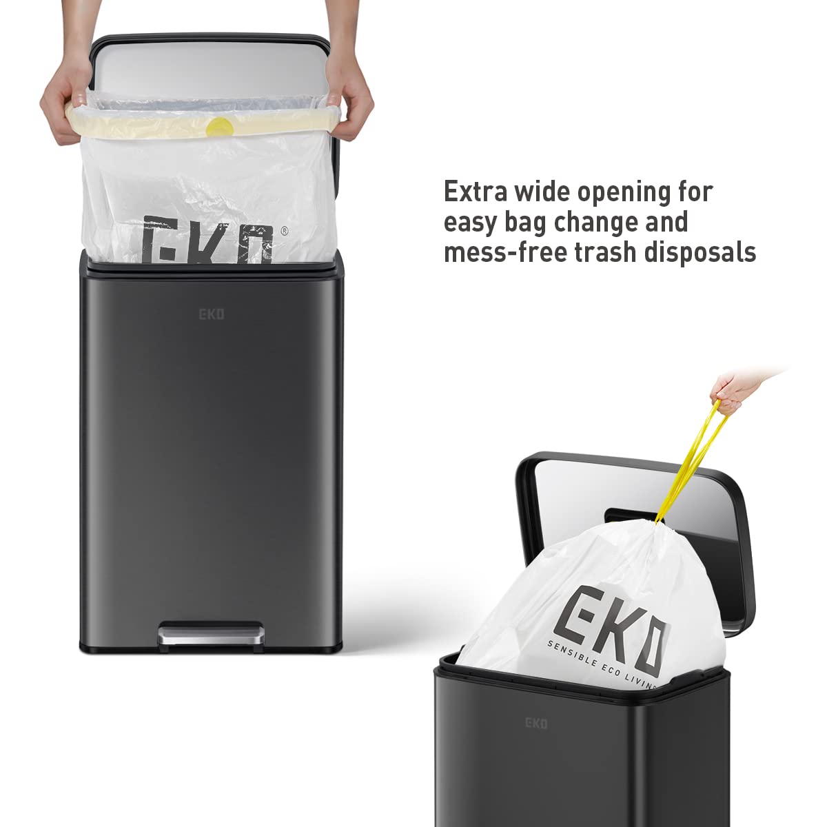 EKO Madison stay-open lock enables easier liner changes during meal prep.