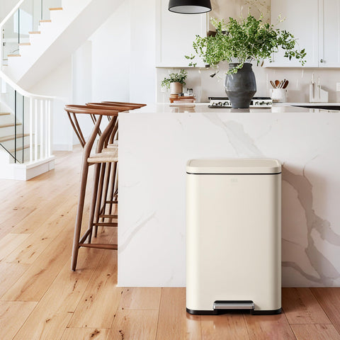 EKO Madison Vanilla stainless steel 50L soft-close lid in action.
