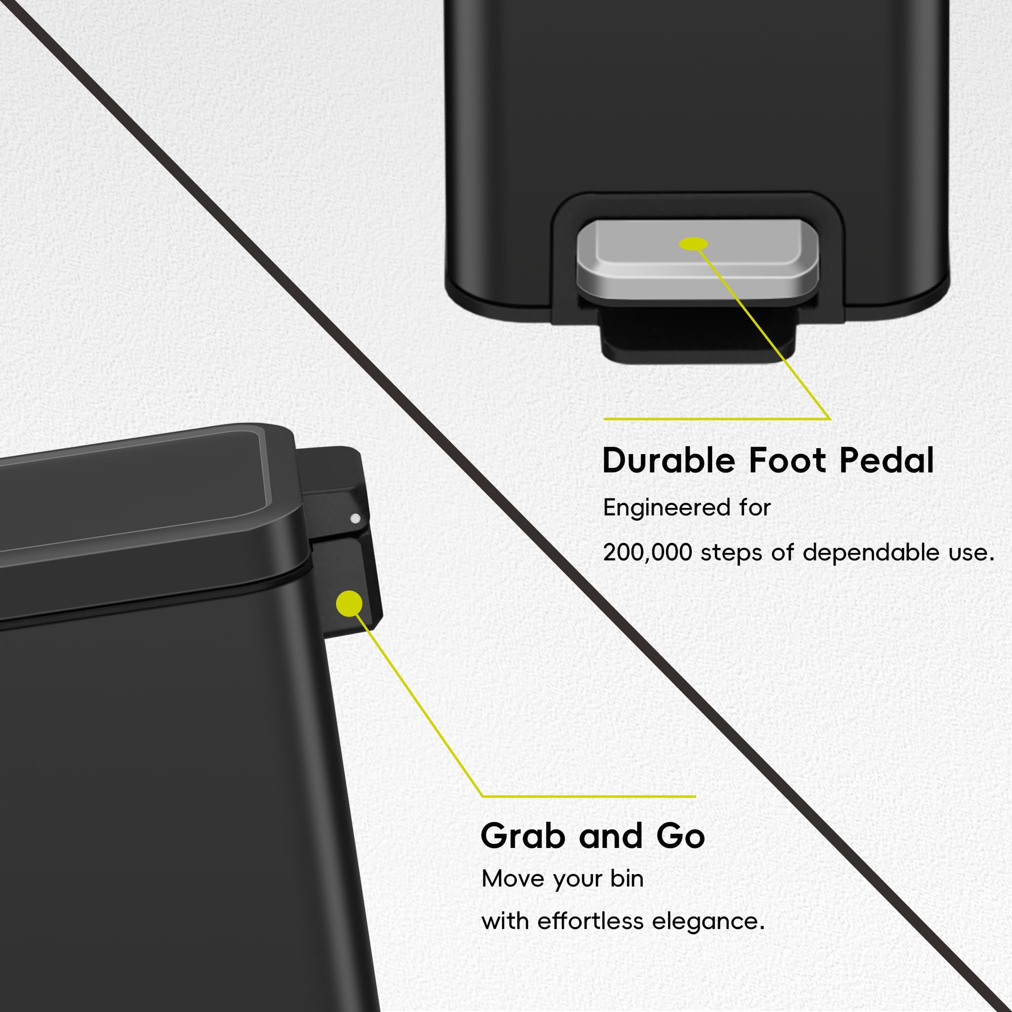 EKO stay-open lid at 90° feature for easier waste disposal tasks.