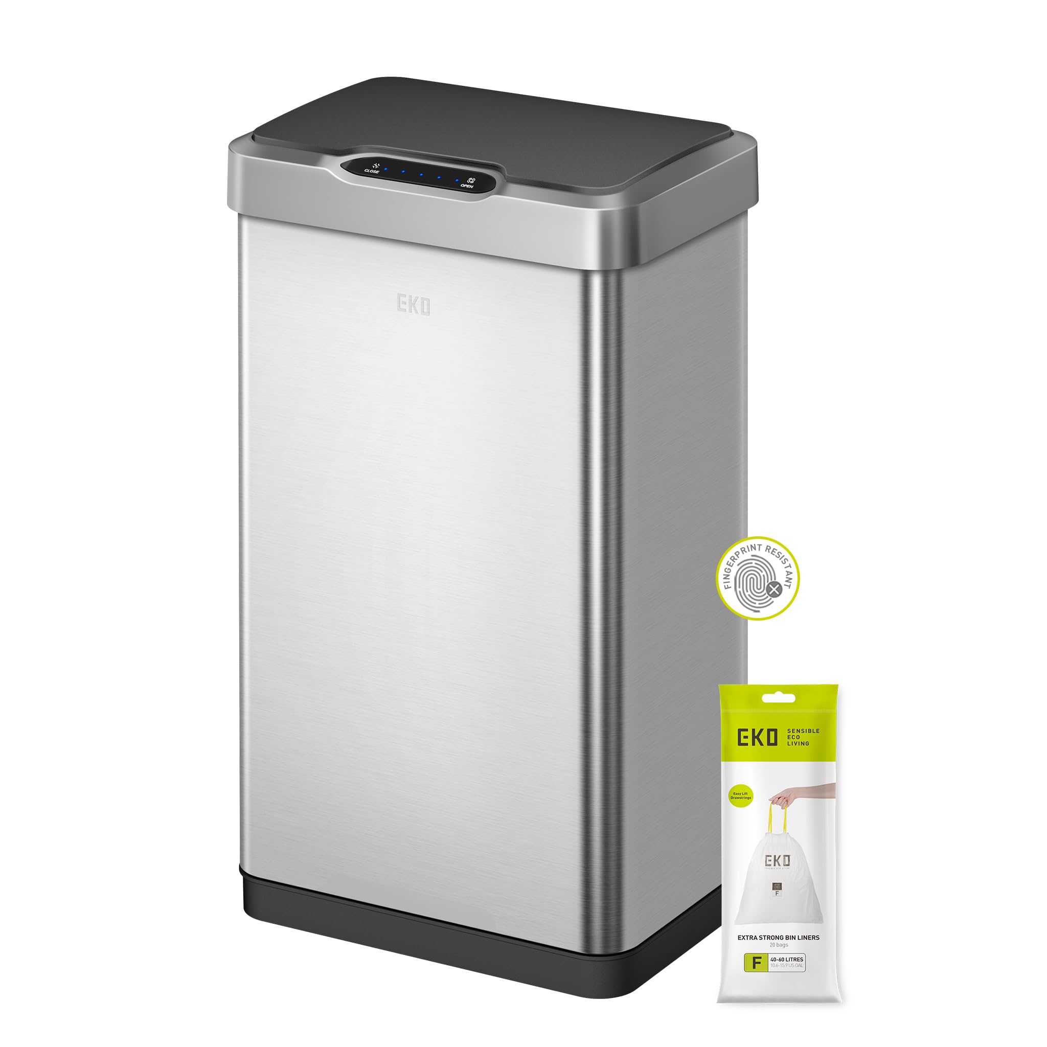 EKO Mirage-T 50L front view with fingerprint-resistant stainless steel for a clean kitchen.