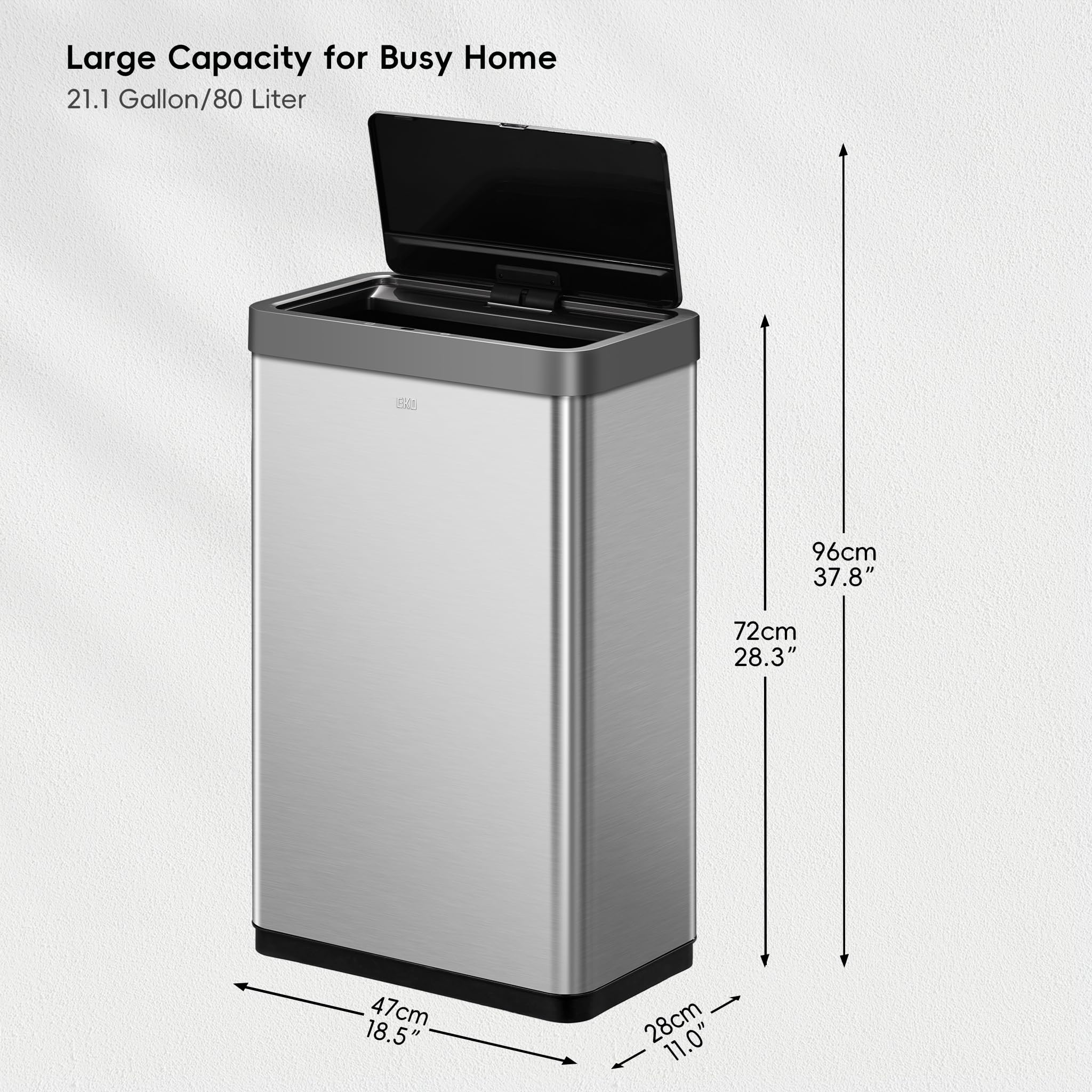 EKO Mirage X 80L motion sensor lid enabling touchless disposal.