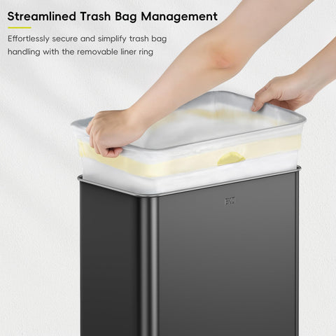 EKO Mirage X 80L press-to-open keeps the lid open for easy trash handling.