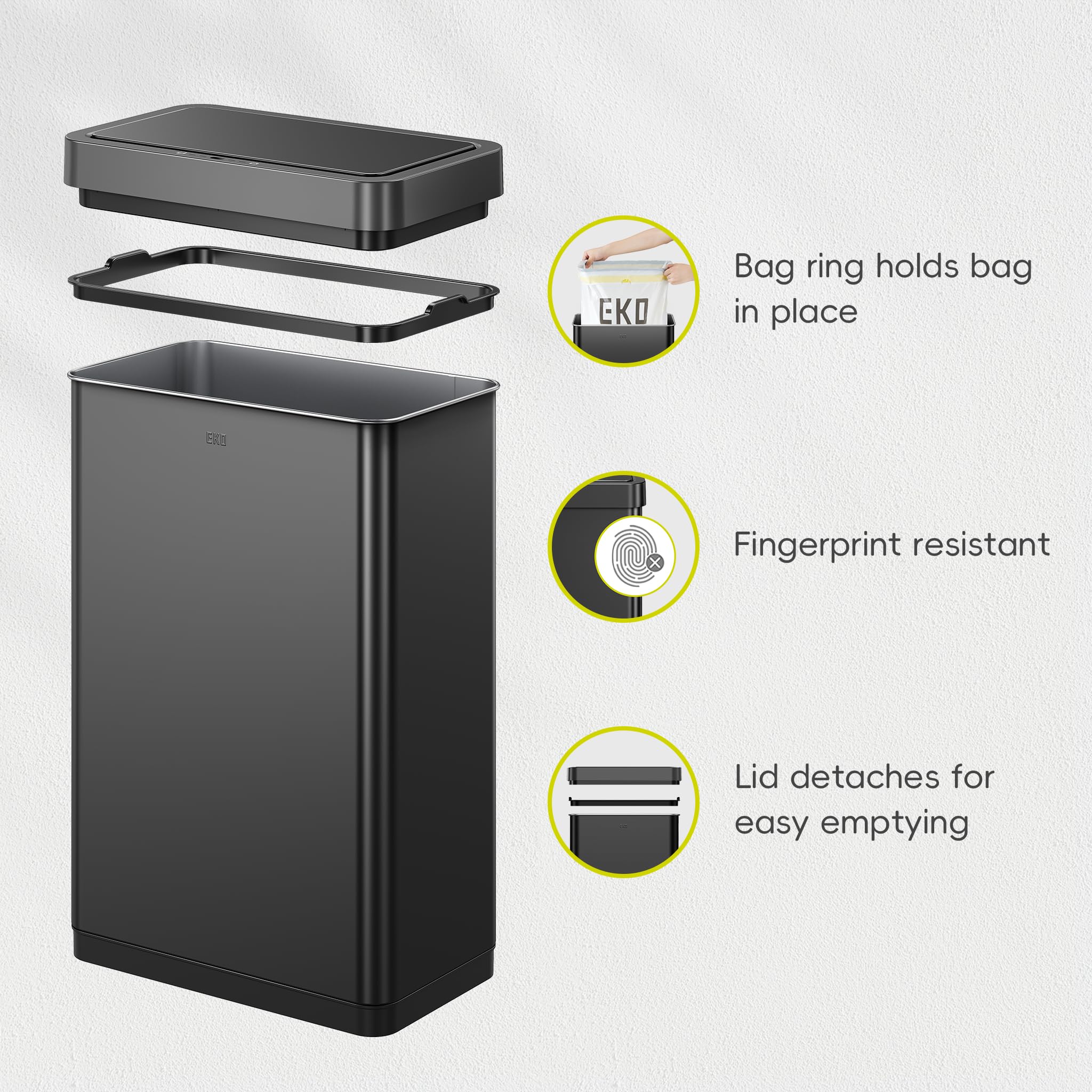 EKO Mirage X 80L stainless-steel finish resists fingerprints and smudges.