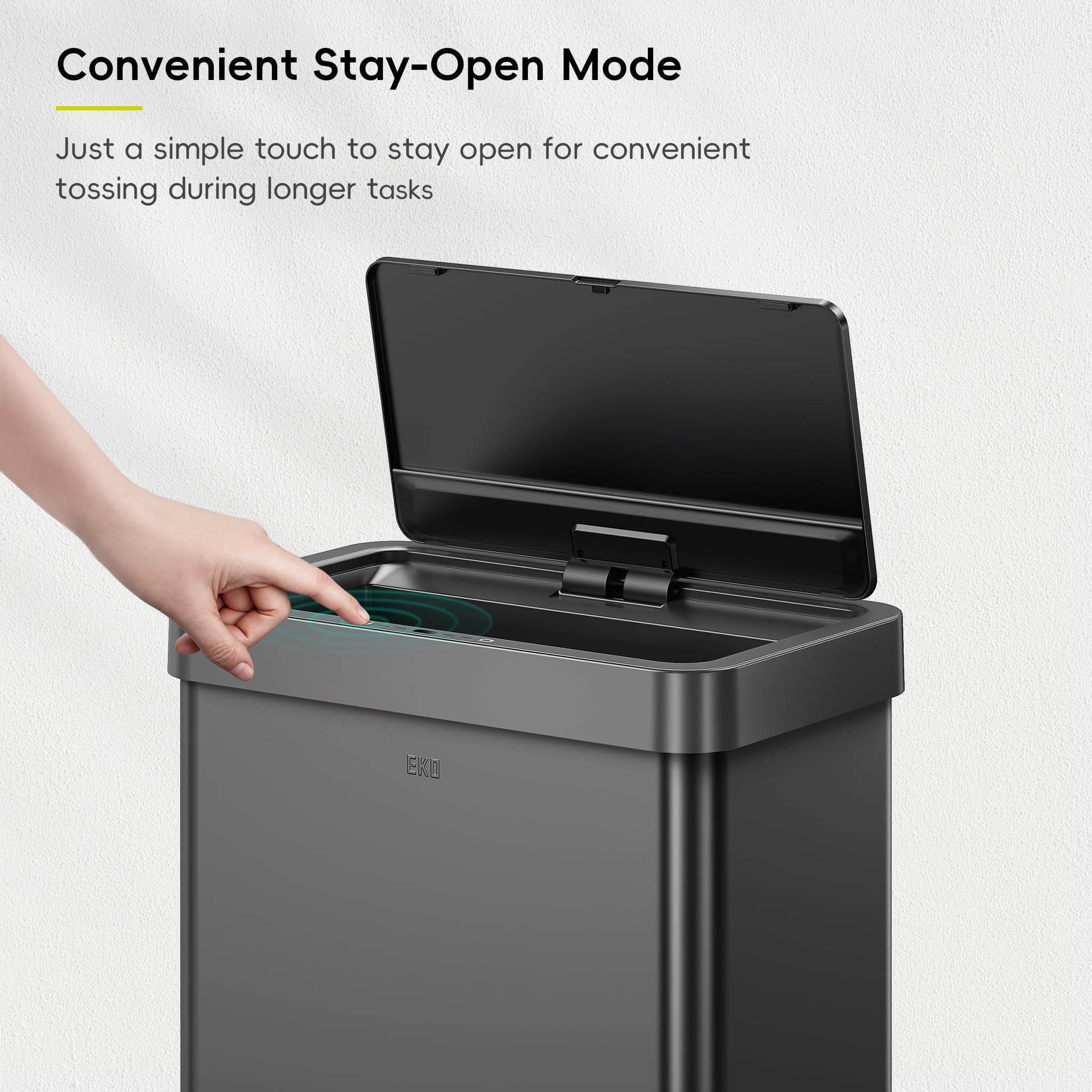 EKO Mirage X 80L touchless trash bin designed for clean kitchen disposal.