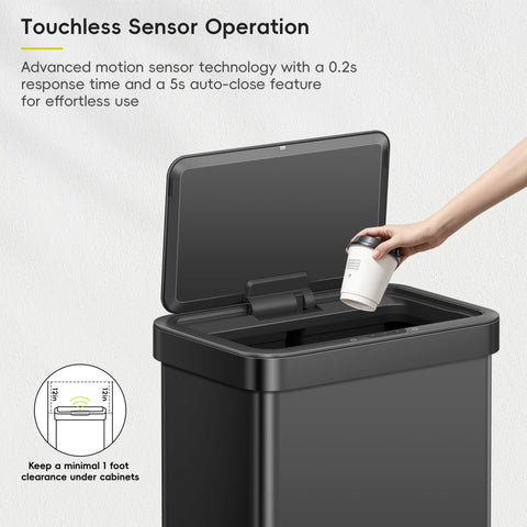 EKO Nova sensor trash can matte black with fingerprint resistant finish.