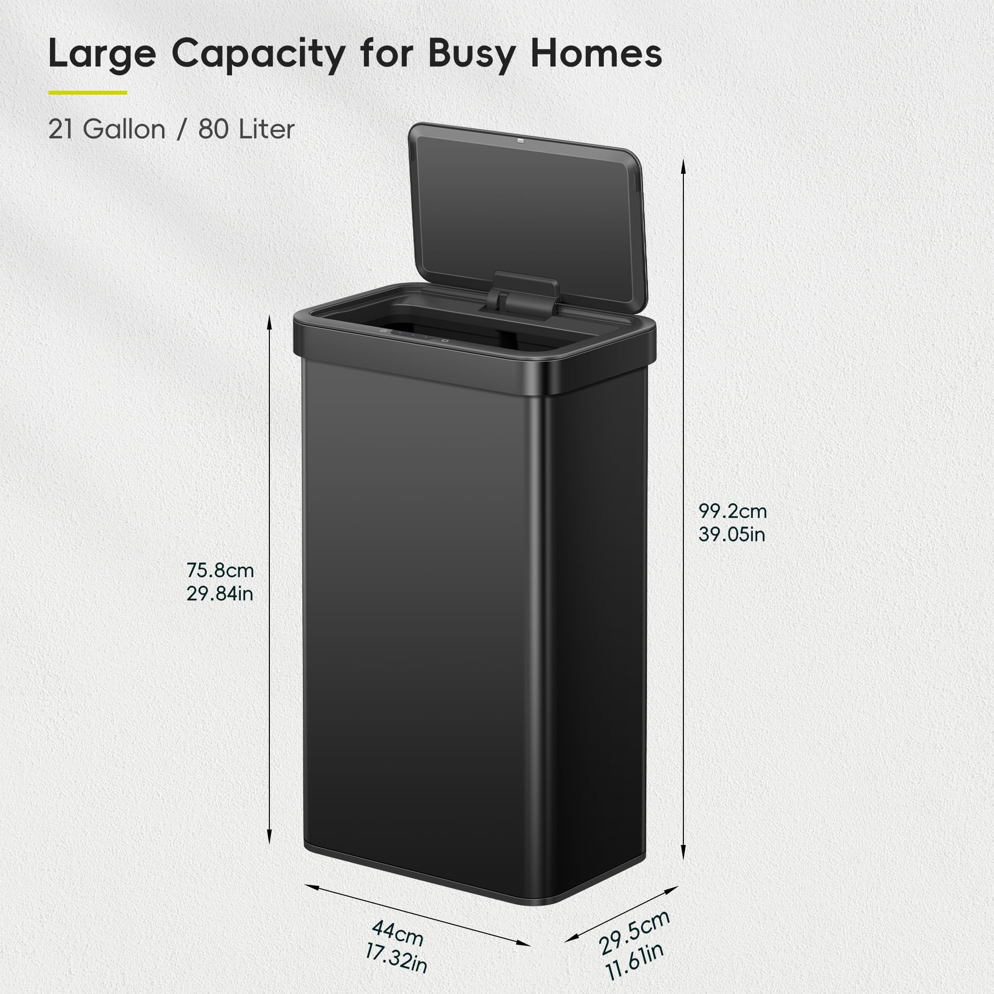 EKO Nova sensor trash can lid open, extended access for tasks.