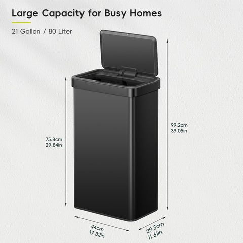 EKO Nova sensor trash can lid open, extended access for tasks.