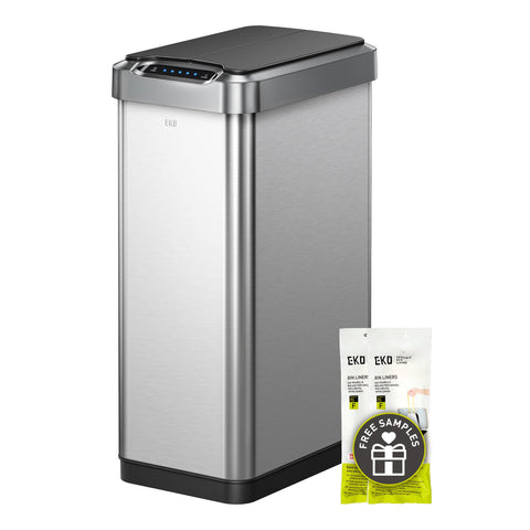 EKO Phantom-T 50L front view in brushed stainless steel shows a sleek space-saving design