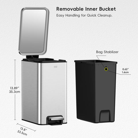 EKO 10-liter stainless steel trash can for tight bathroom spaces.