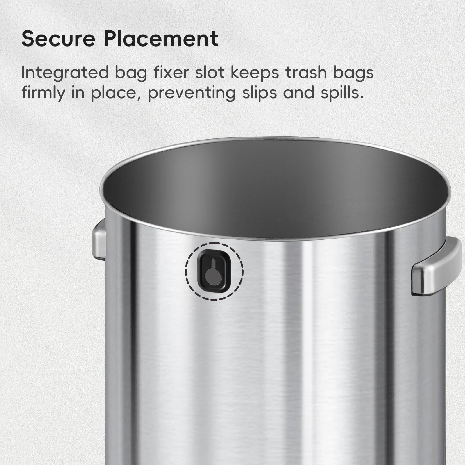 EKO Urban 24 Gal round bin brushed finish maintains clean appearance.