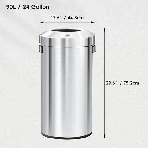 EKO Urban 24 Gal round bin side view shows open top for easy disposal.