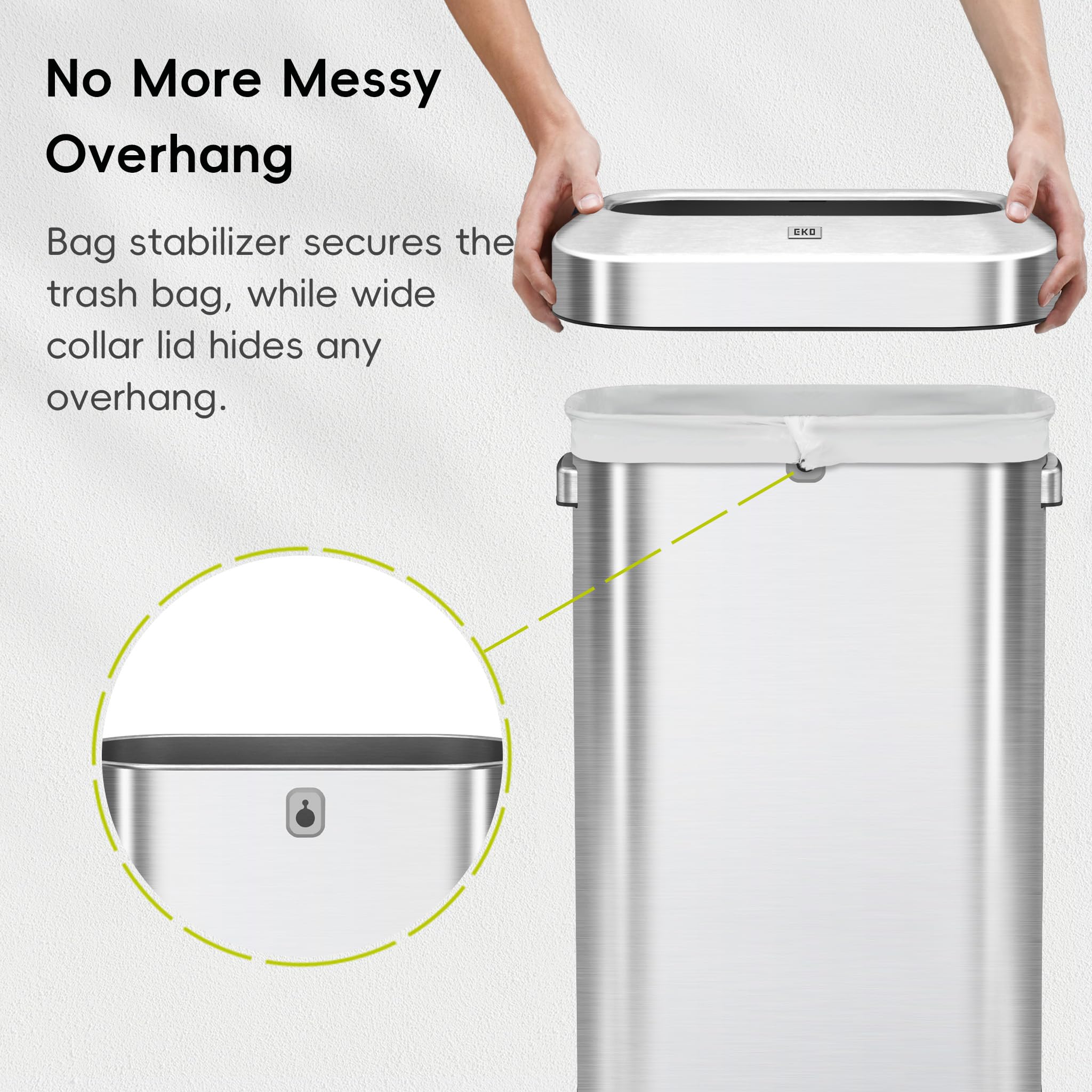 EKO Urban 24gal slim vertical design fits against walls to save space.