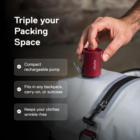 Ekster travel pack keeps clean and dirty clothes separated for tidy packing
