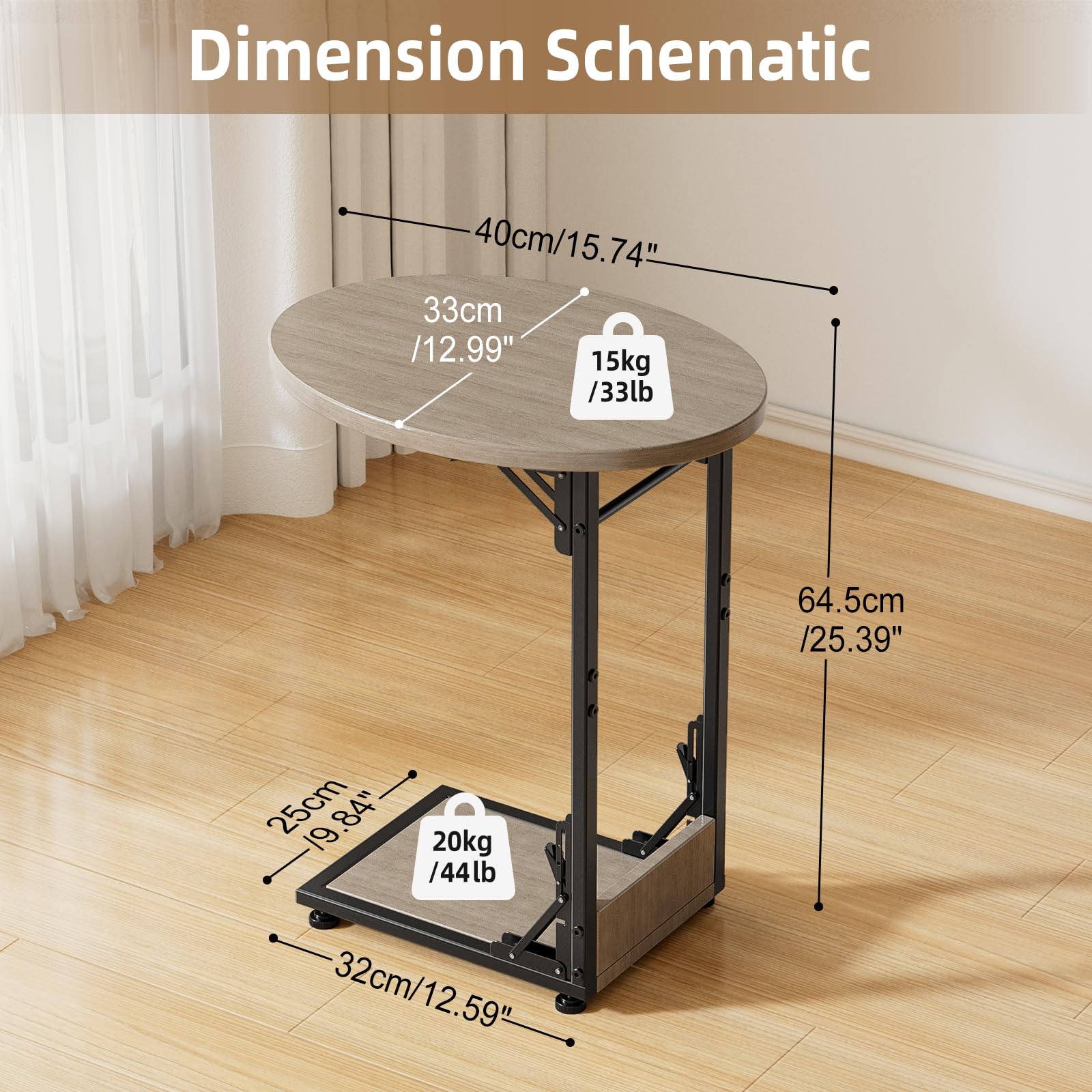 Elbourn curved-top end table highlights generous surface and smooth edges.