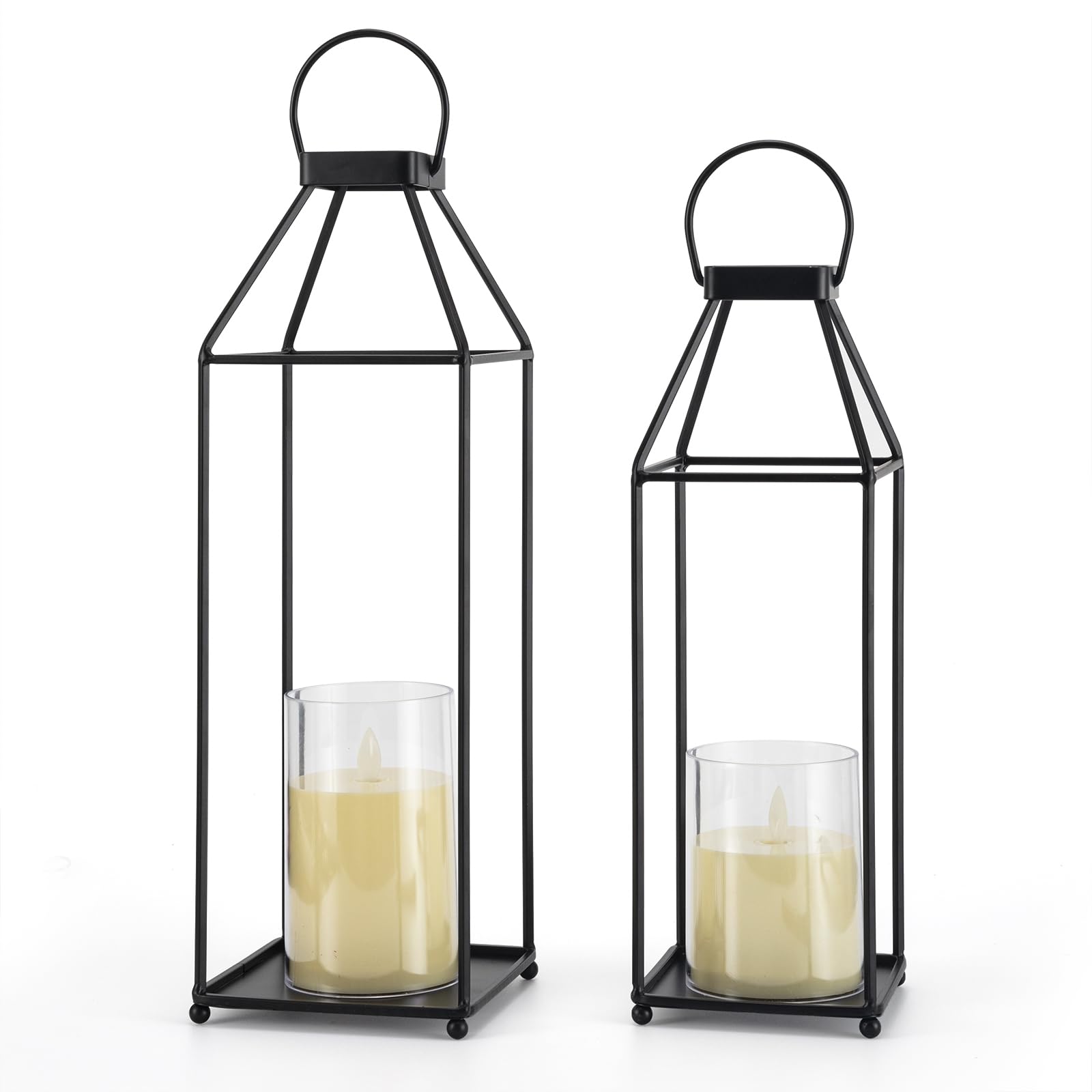 ELEATTRUN lanterns outdoor 2-pack in open-frame black metal for versatile use