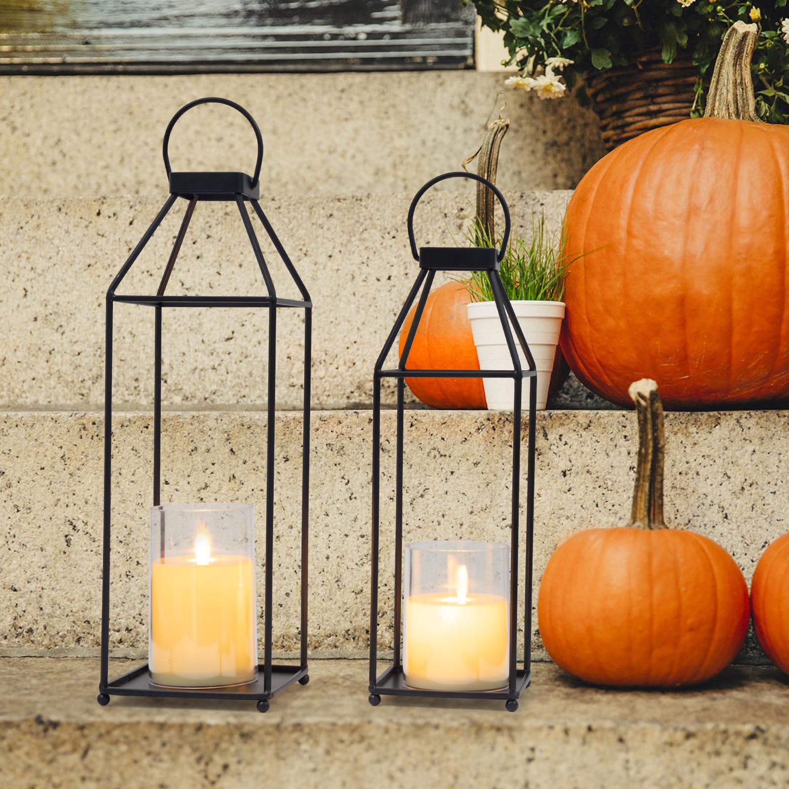 ELEATTRUN LED candles inside lanterns for safe flameless glow