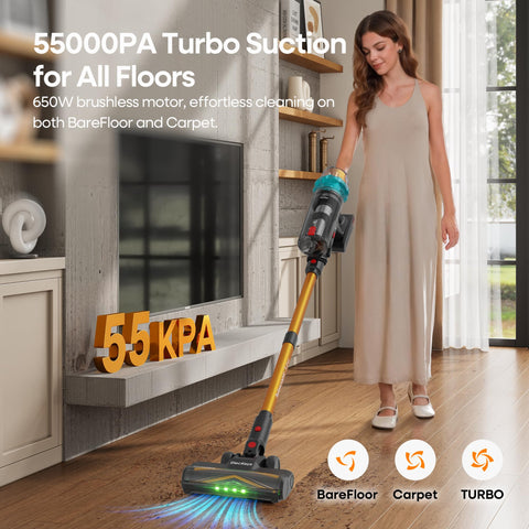 ElecKeys vacuum with 70-minute runtime on bare floor mode for extended cleaning sessions.