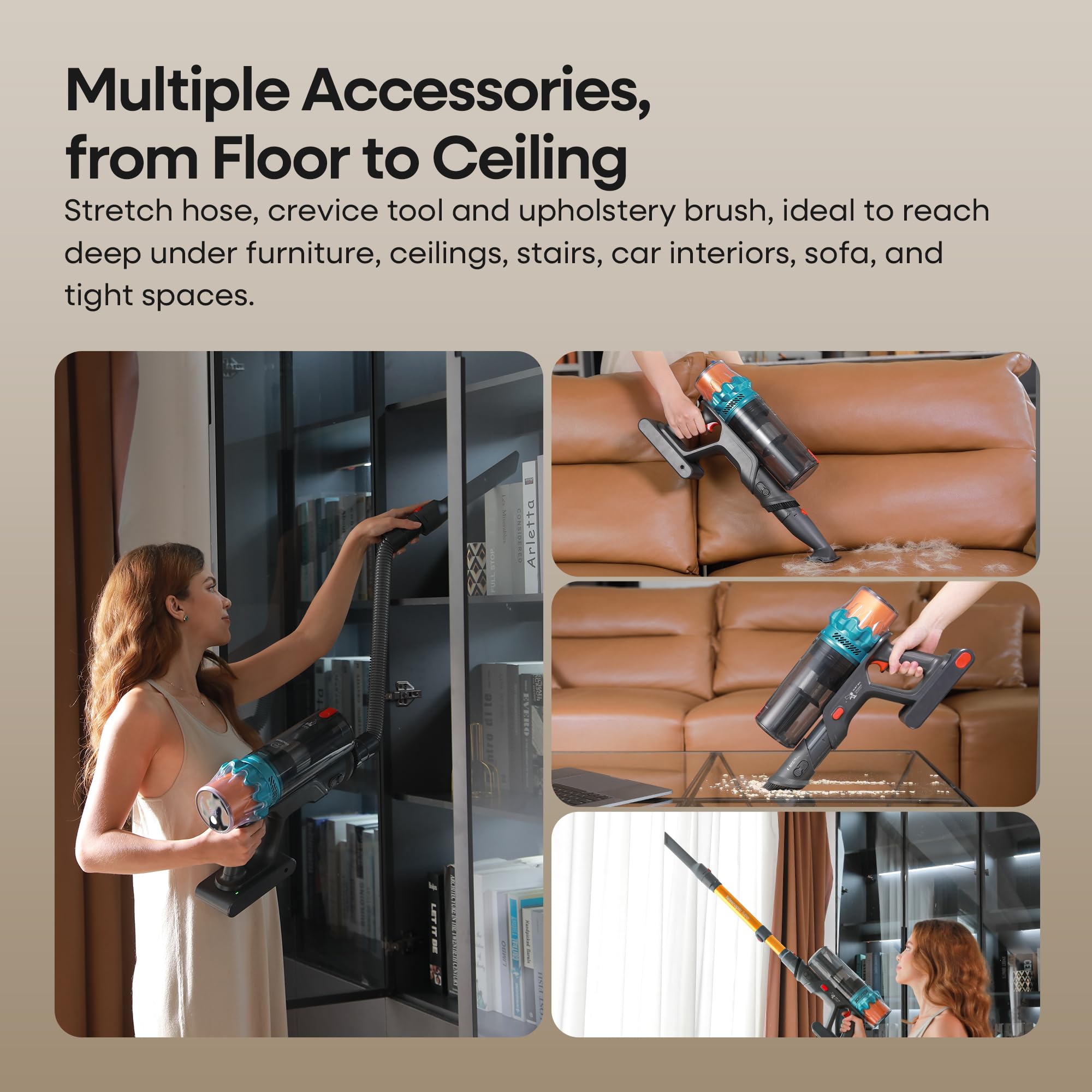 ElecKeys versatile attachments including sofa brush and crevice tool for cars and furniture.