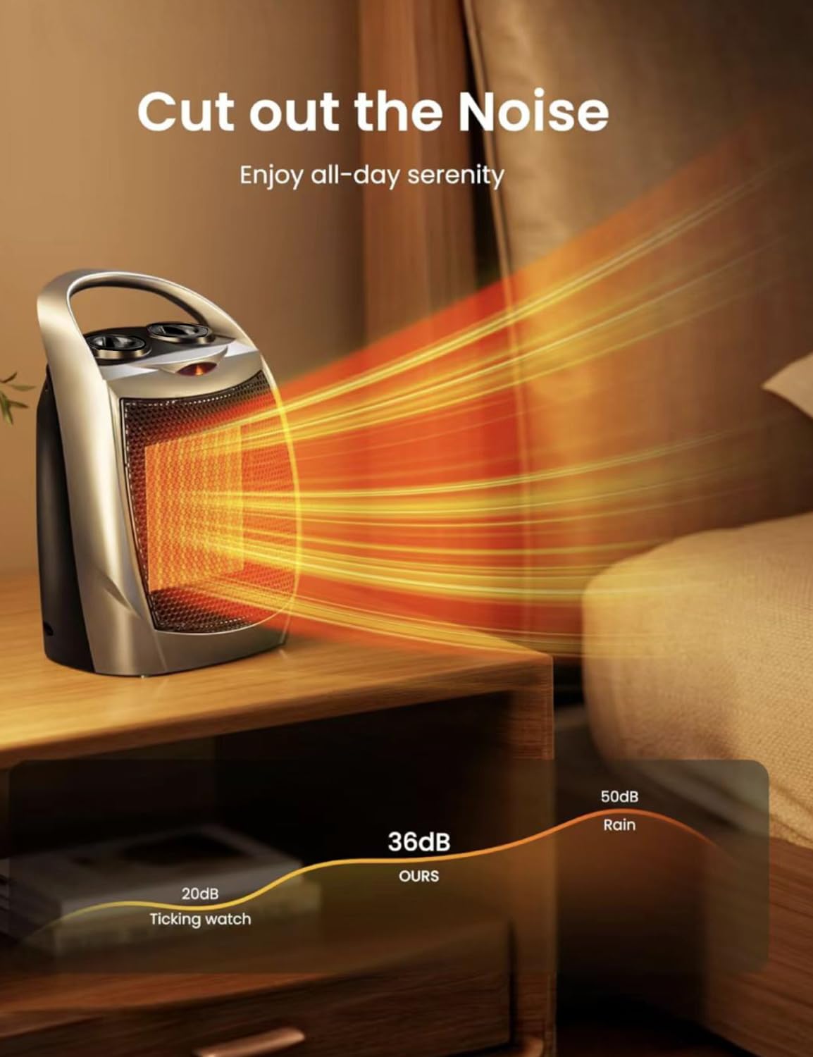 Electactic portable heater ideal for home, bedroom, and office use.