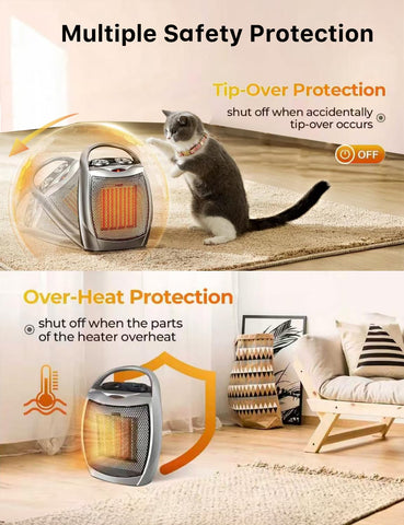 Electactic PTC ceramic heater delivers fast warmth with quiet operation.