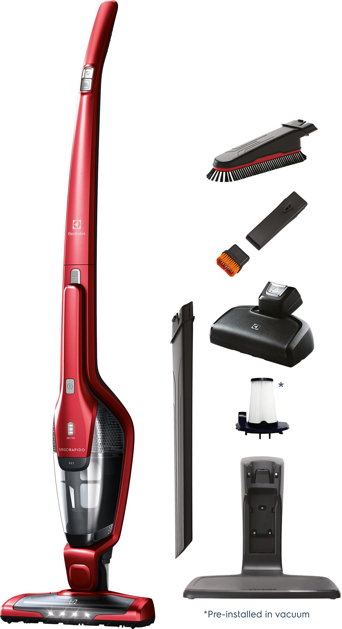 Electrolux Ergorapido Pet motorized nozzle removes pet hair from furniture
