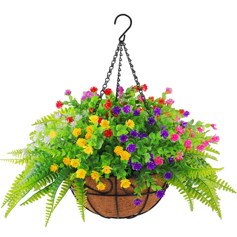 Elecxlink hanging planter kit with flowers on basket for outdoor decor