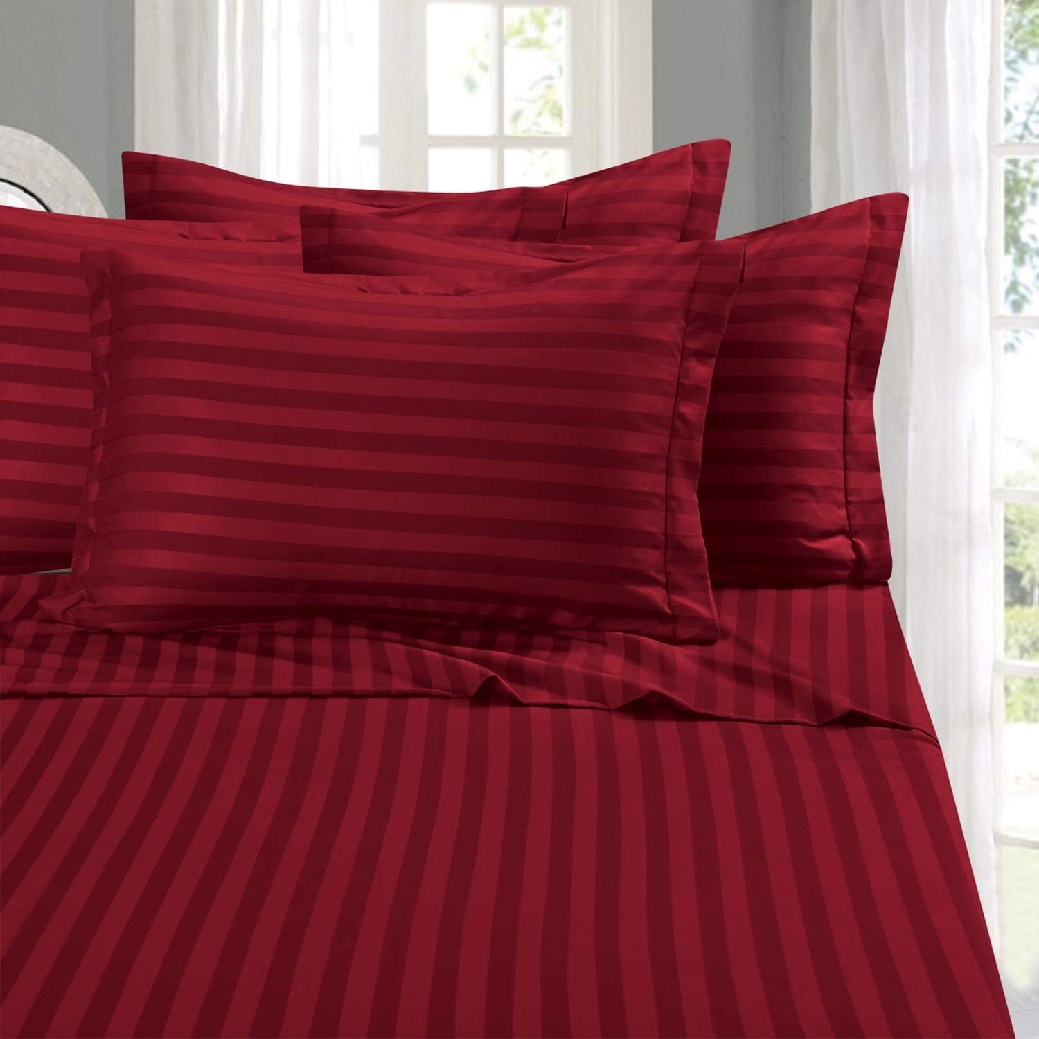 Elegant Comfort 6-Piece Sheet Set with dobby stripe, soft and breathable.
