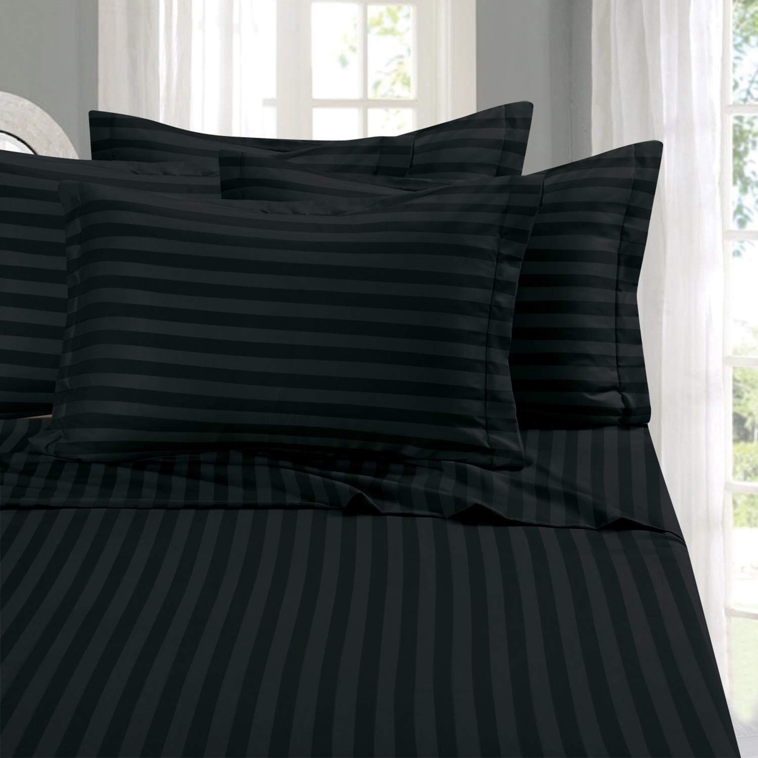 Elegant Comfort California King flat sheet with damask stripe offers hotel-quality smoothness.