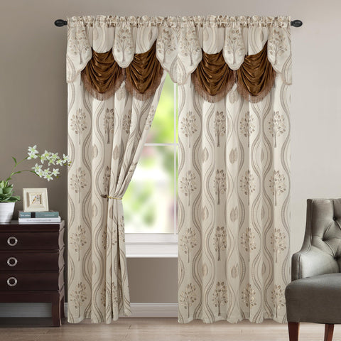 Elegant Comfort curtain panel with attached valance in beige enhances privacy and window drama.