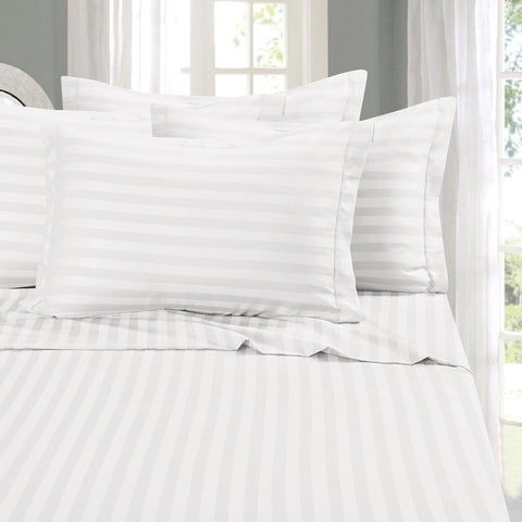 Elegant Comfort queen white sheet set with damask stripe for breathable, wrinkle-free comfort