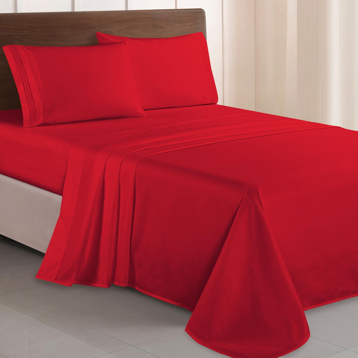 Elegant Comfort luxurious microfiber sheet set close-up with three-line embroidery showcasing premium finish.