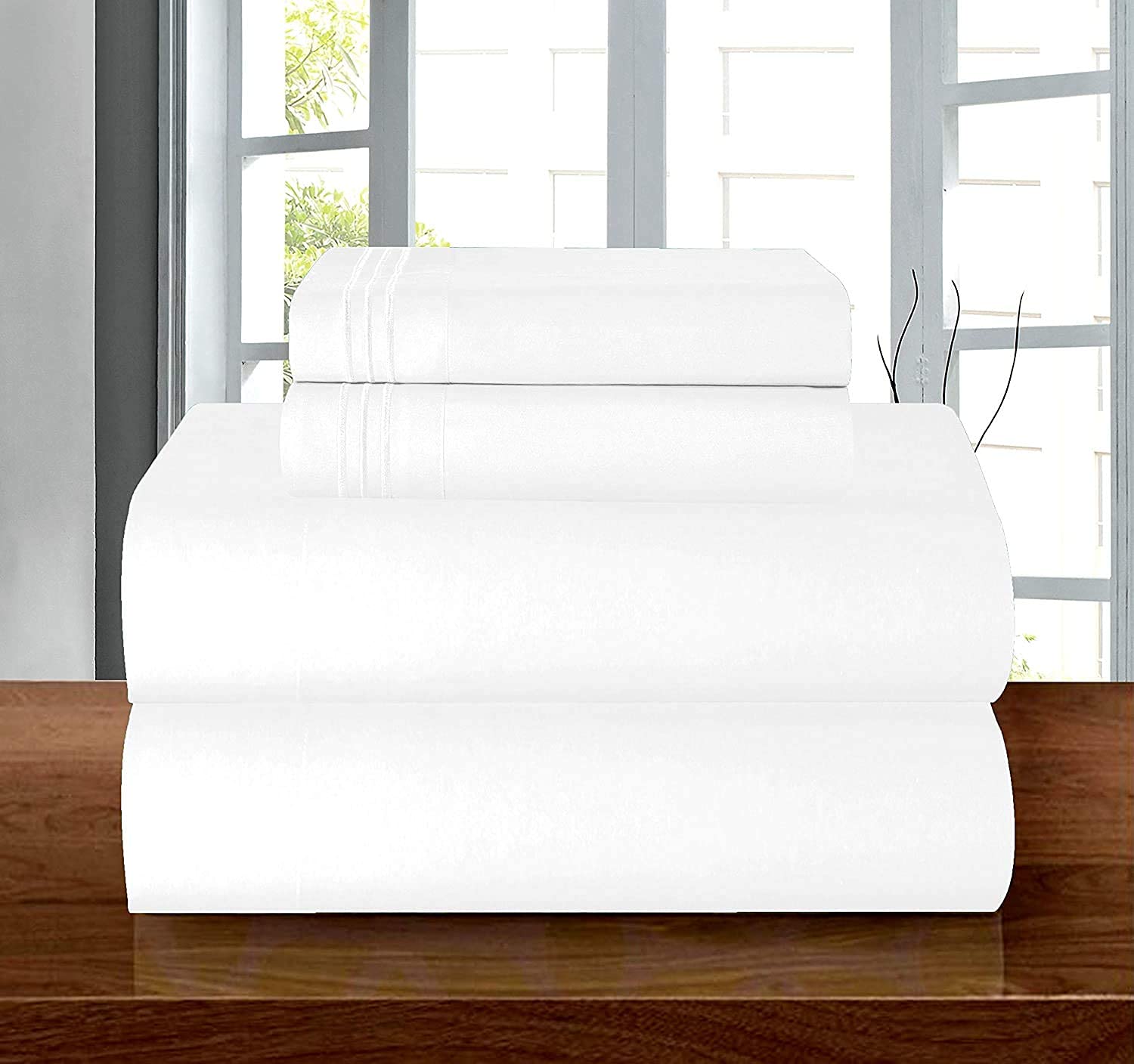 Elegant Comfort luxury soft 1500 Premier full flat sheet shows silky, breathable surface.