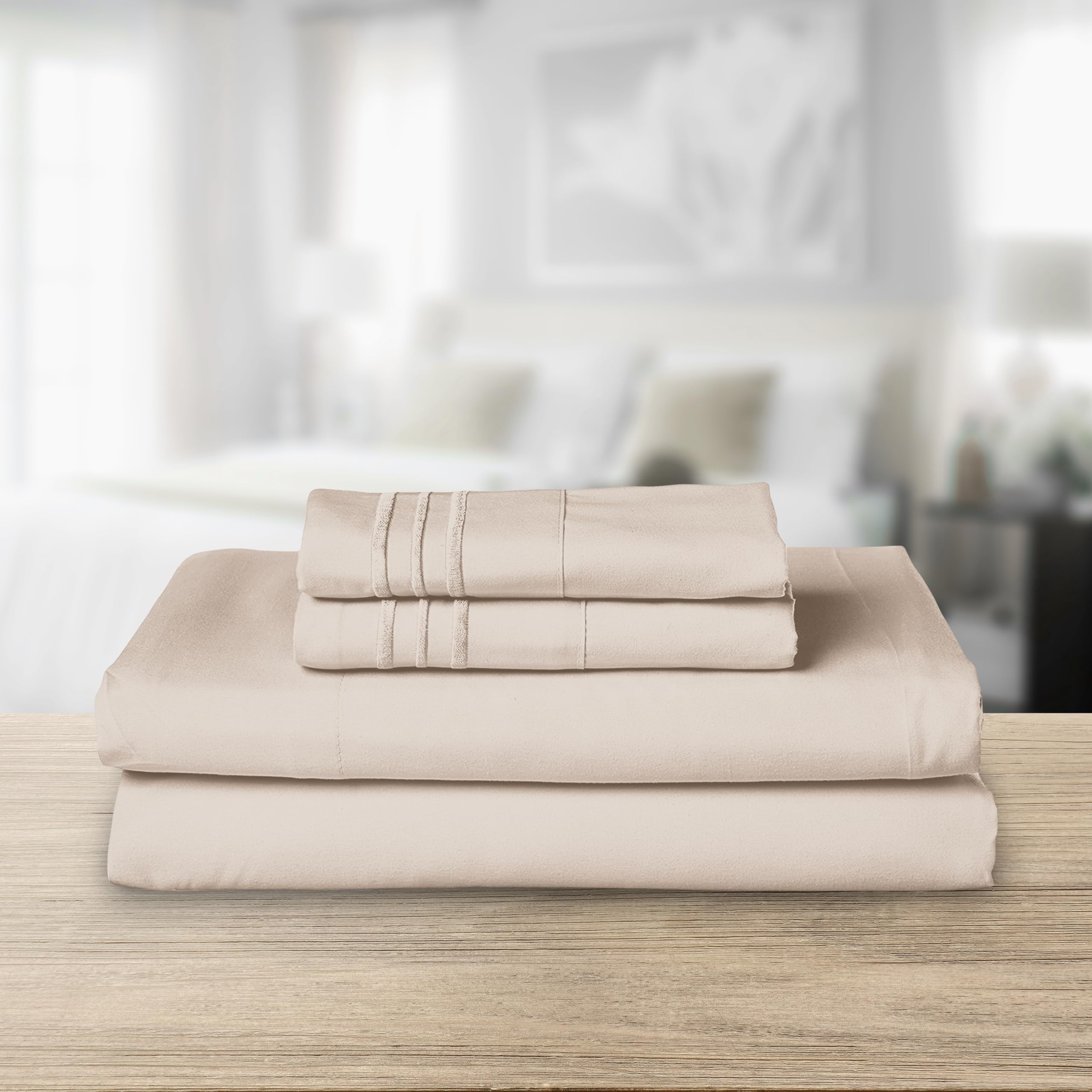 Elegant Comfort wrinkle-resistant finish on sheets for easy care