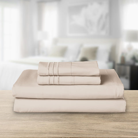 Elegant Comfort wrinkle-resistant finish on sheets for easy care