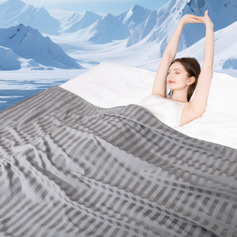 Elegear twin cooling blanket with Arc-Chill3.0 fabric cools skin at night.