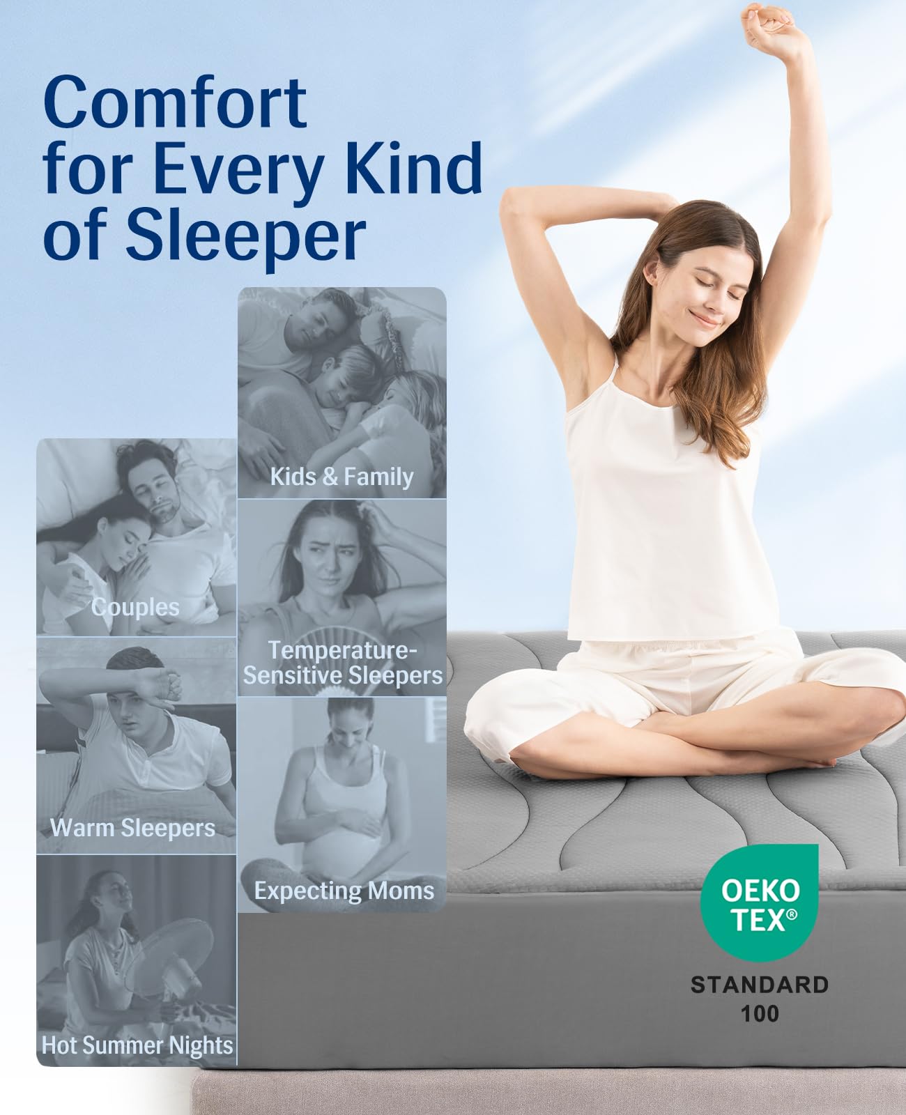 Elegear king size fit suits memory foam and pillow-top mattresses.