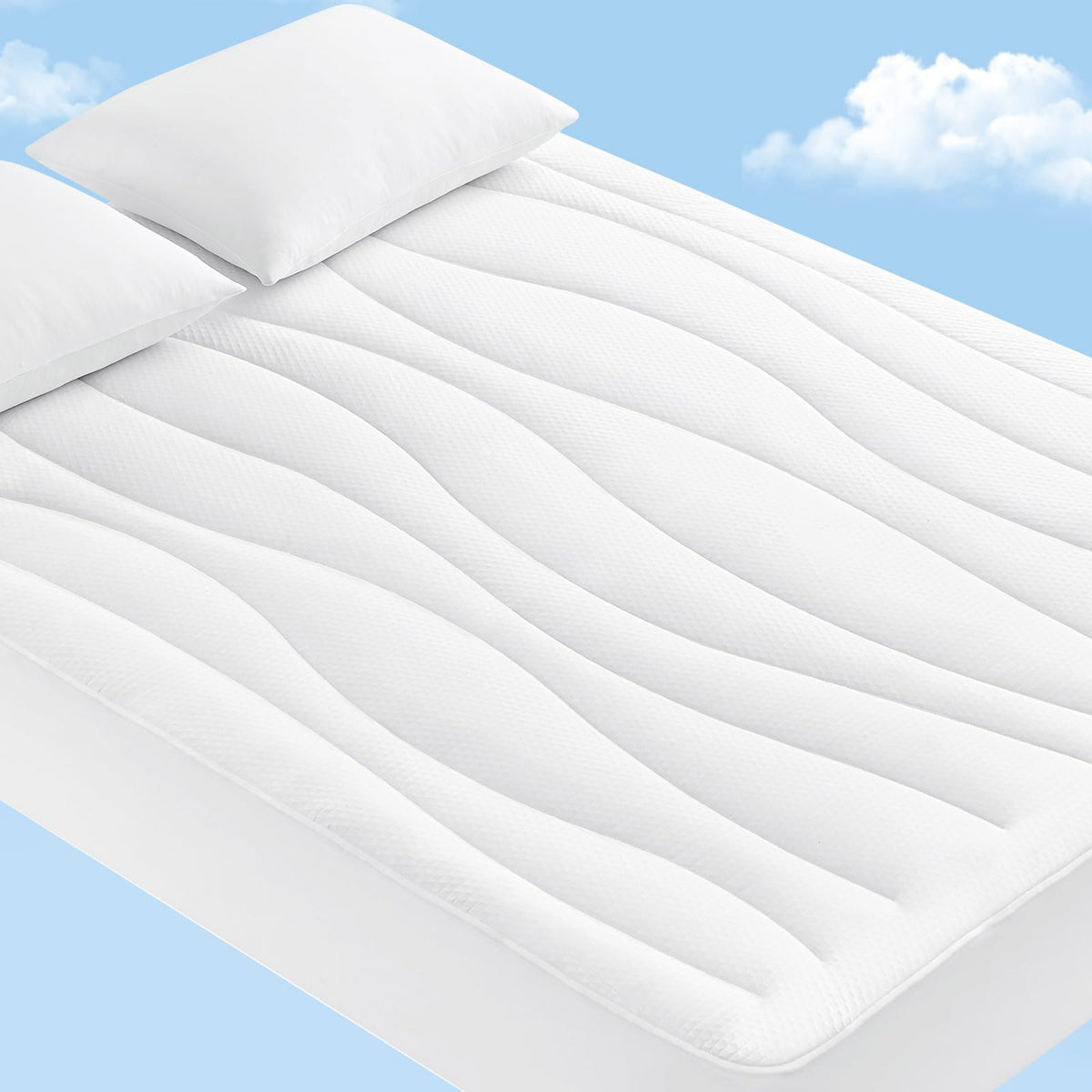 Elegear cooling mattress pad on queen bed delivers instant coolness for hot sleepers.