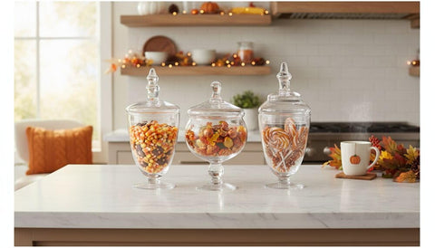 Elements bathroom vanity display jar trio for cosmetics