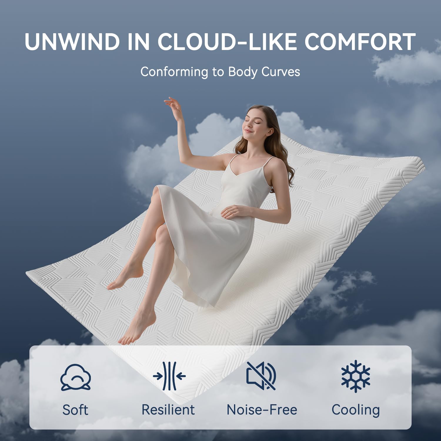 Elemuse gel memory foam close-up, contouring for pressure relief and alignment.