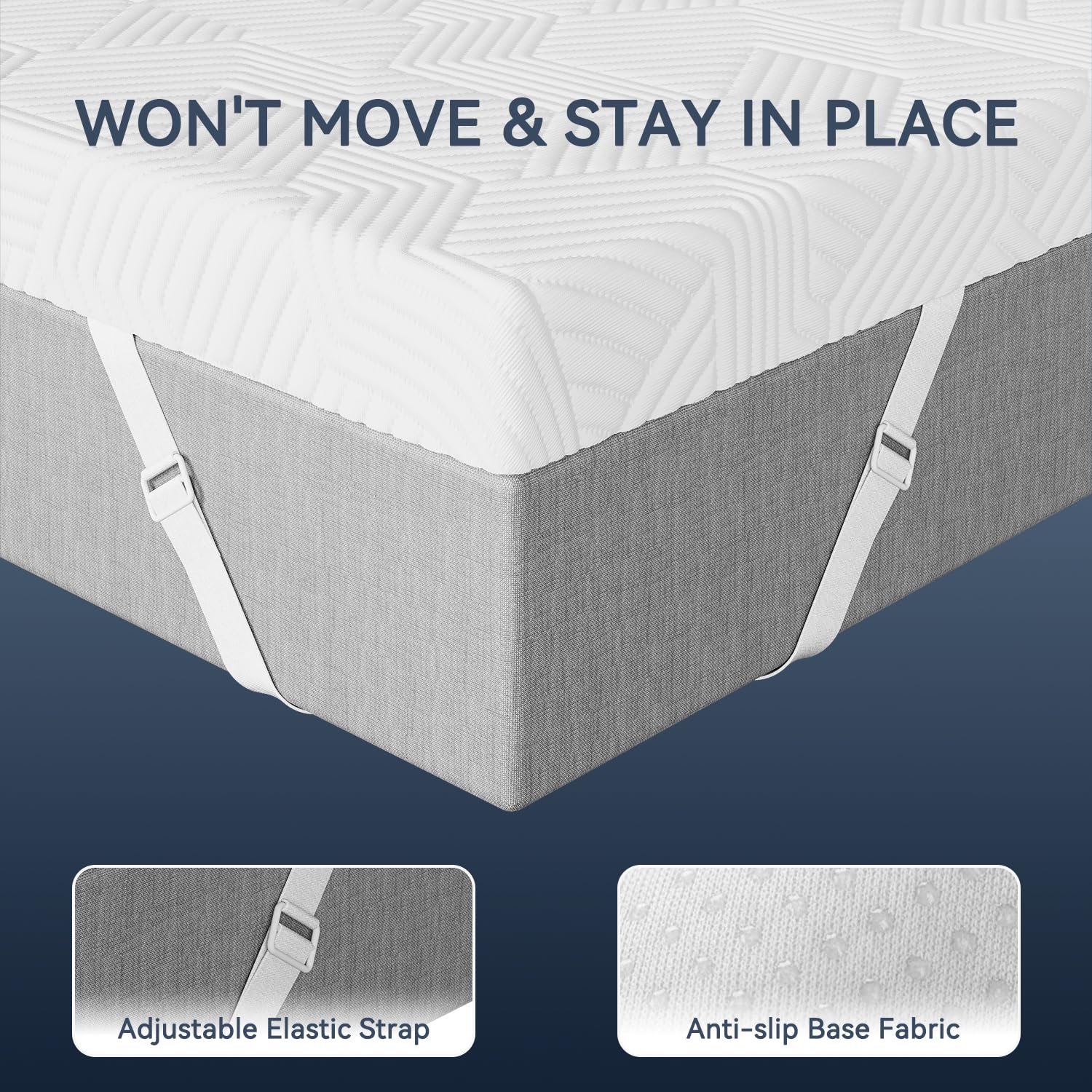 Elemuse four adjustable elastic straps ensure a snug fit on your mattress.