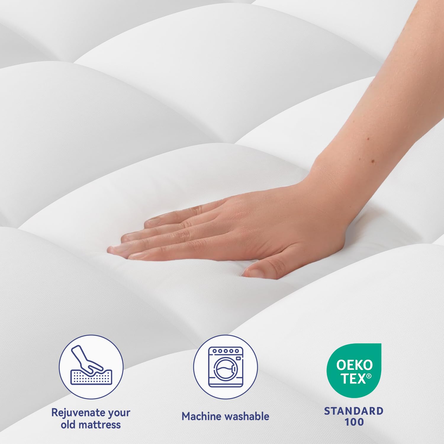 ELEMUSE Full Mattress Topper deep-pocket elastic-fit secures the mattress