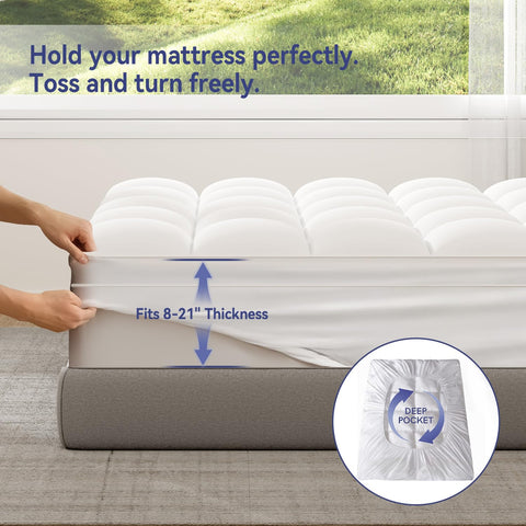 ELEMUSE King deep pocket keeps topper secure on thick mattresses.