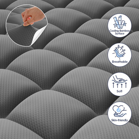 ELEMUSE pillowtop fabric detail emphasizes soft touch and breathable surface.