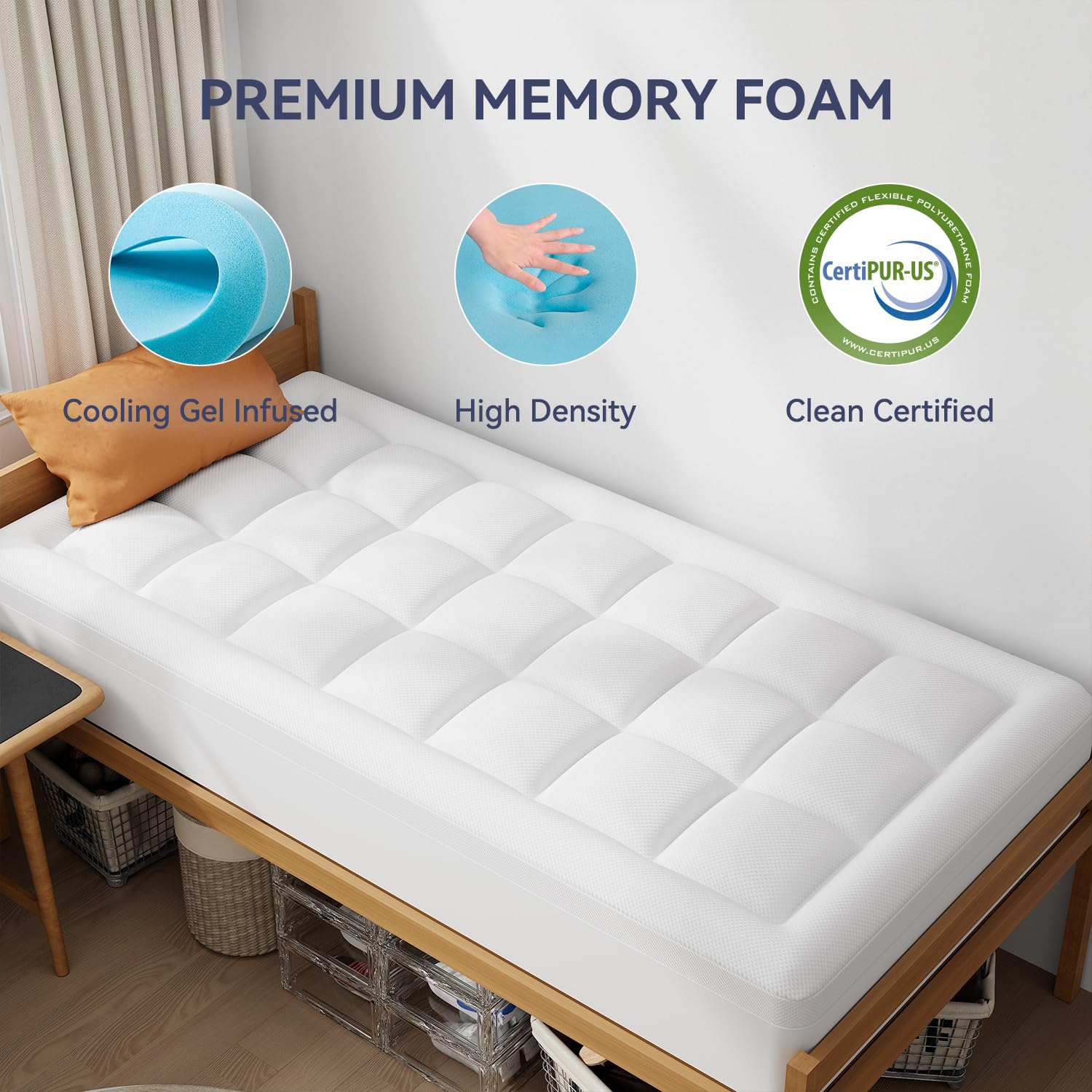 Elemuse topper refreshes an older mattress for renewed comfort.