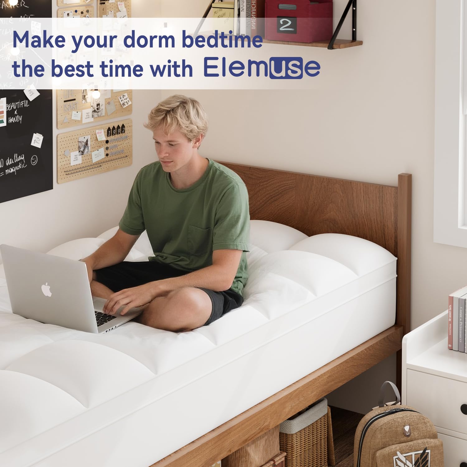 Elemuse Twin XL topper in an apartment bedroom enhances comfort without mattress replacement