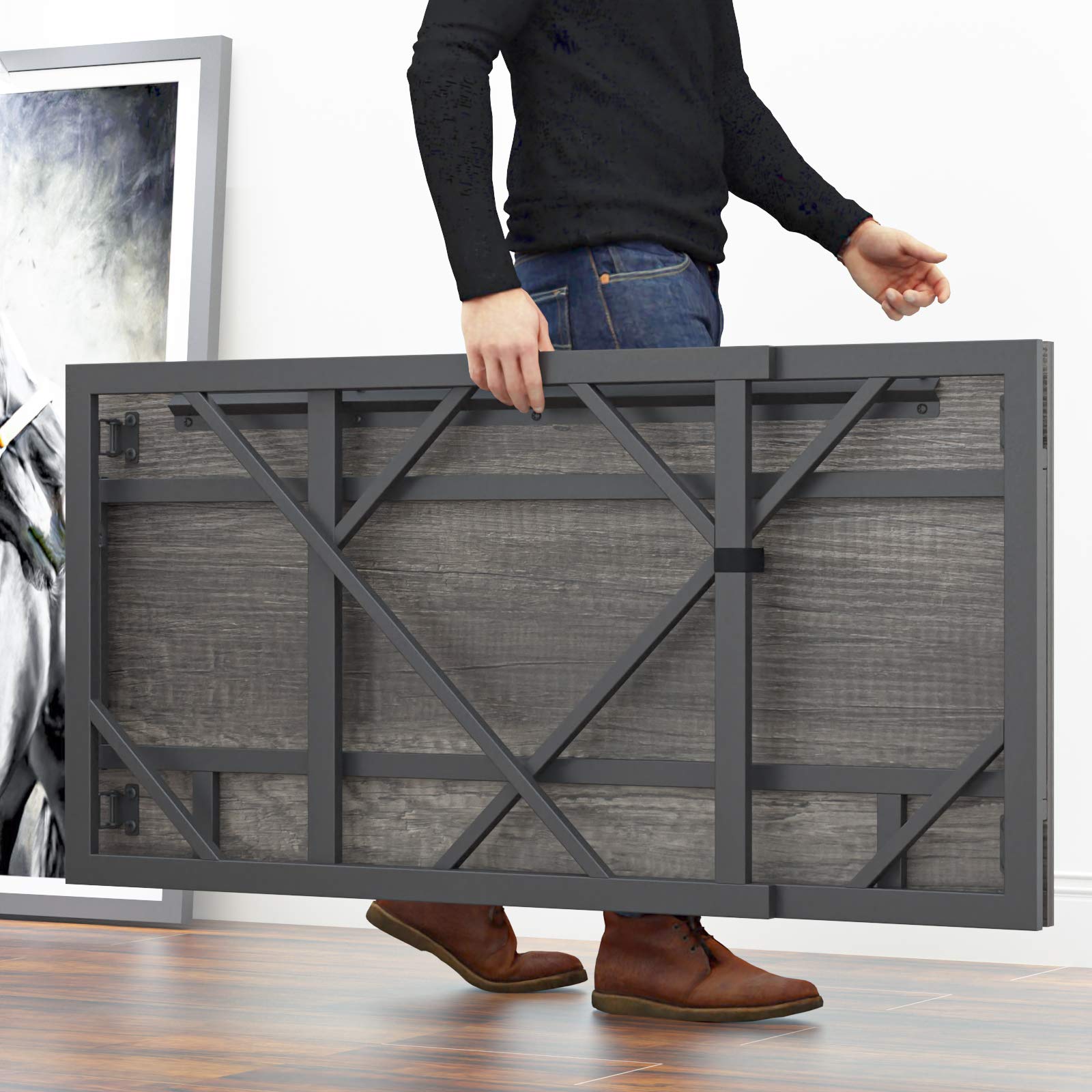Elephance folding desk with smooth surface ideal for writing and computer work.