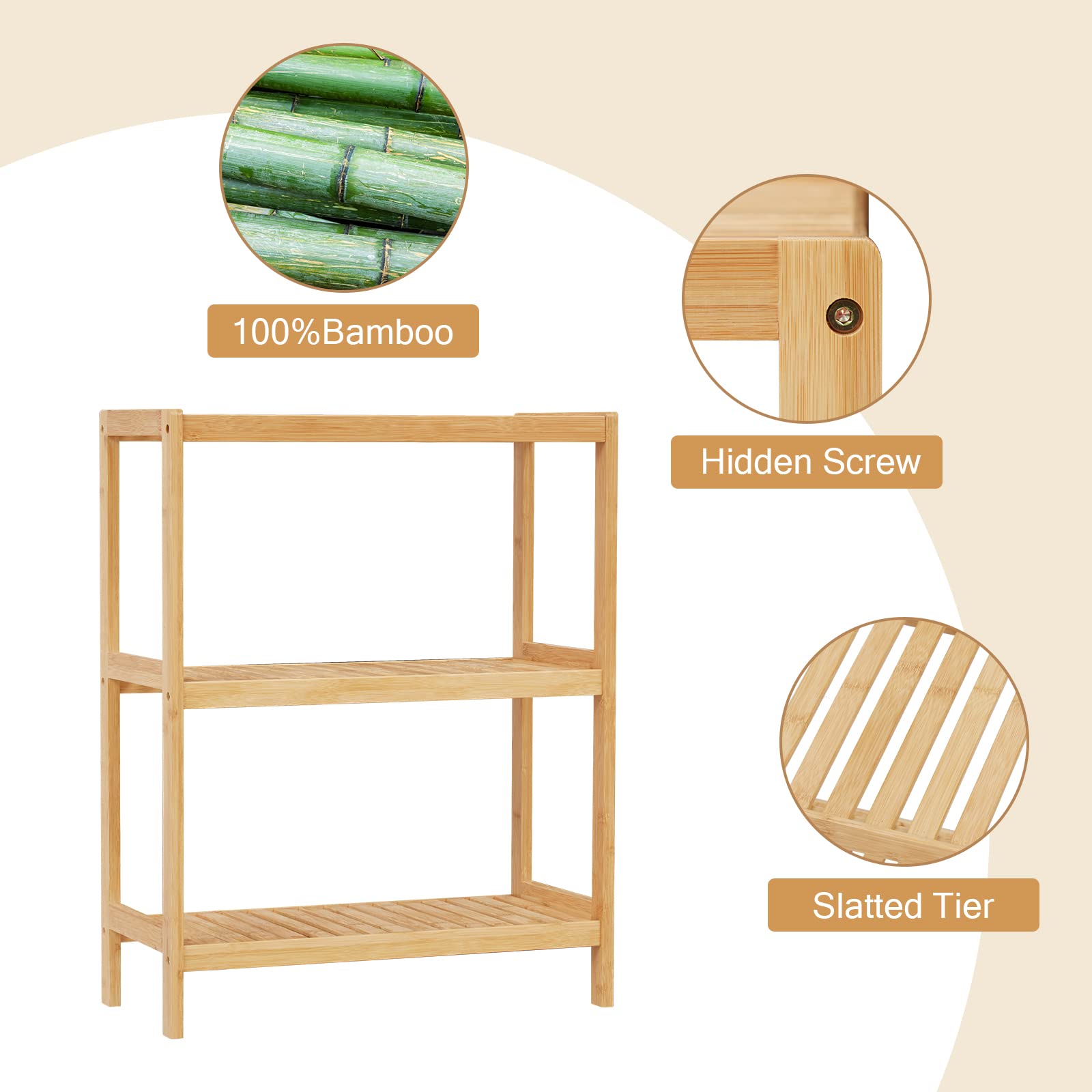 Elepude bamboo storage shelf in the kitchen holds spices and small appliances neatly.