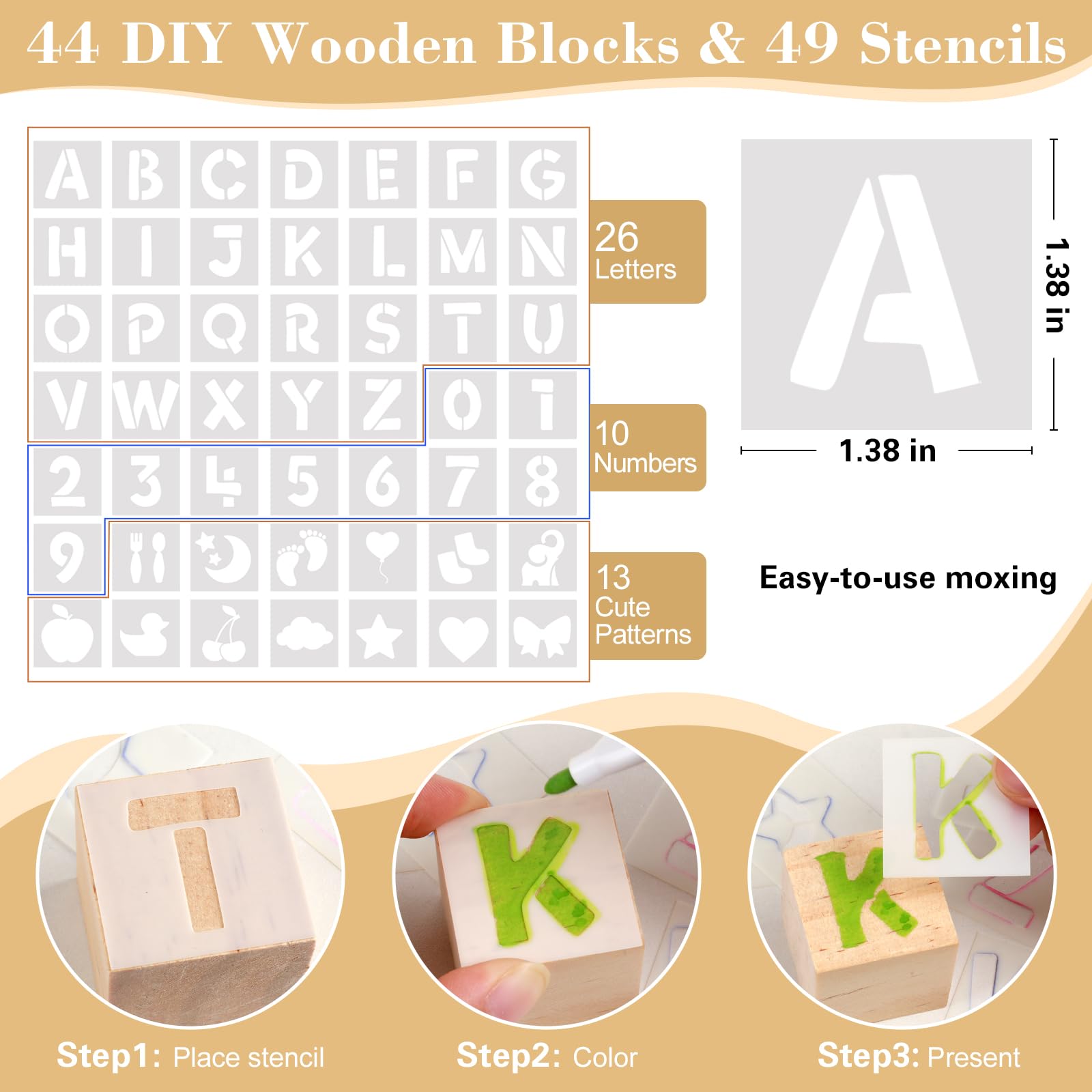ELESTONE reusable stencils with letters and patterns.