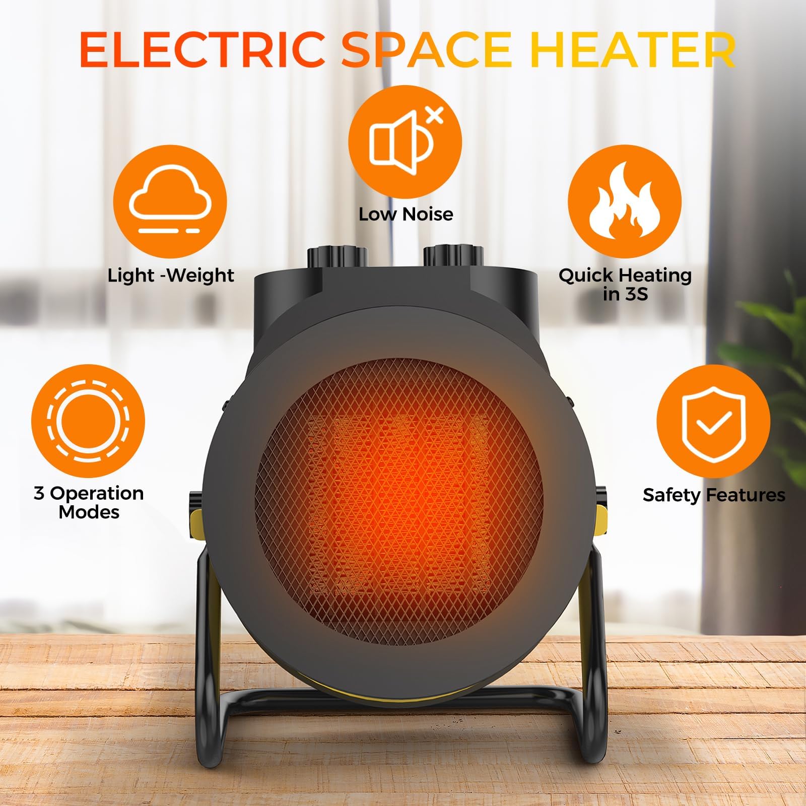 Elevoke space heater portable with a handle for easy moving.