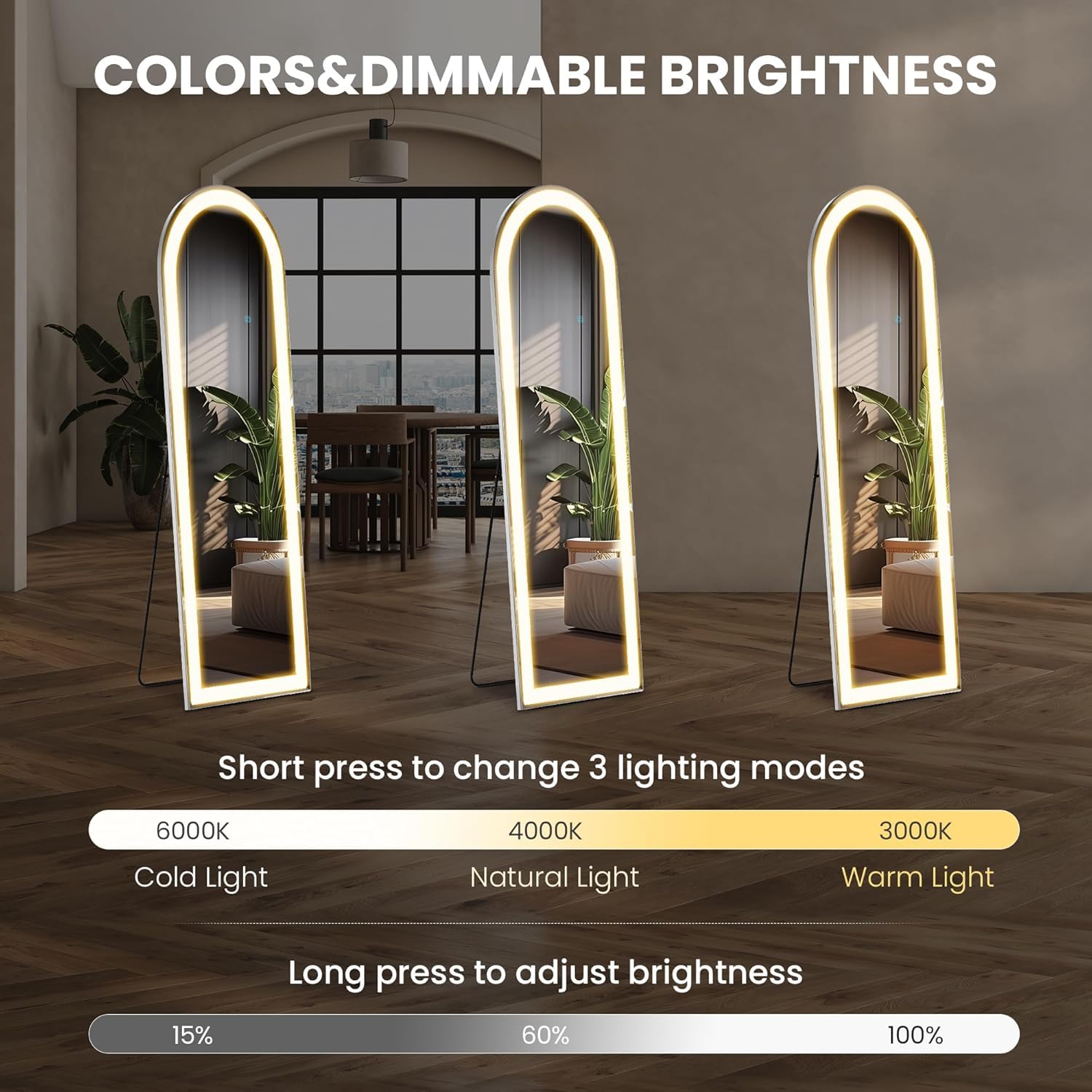 Elevon arched nano-glass mirror with clear, safe reflections.